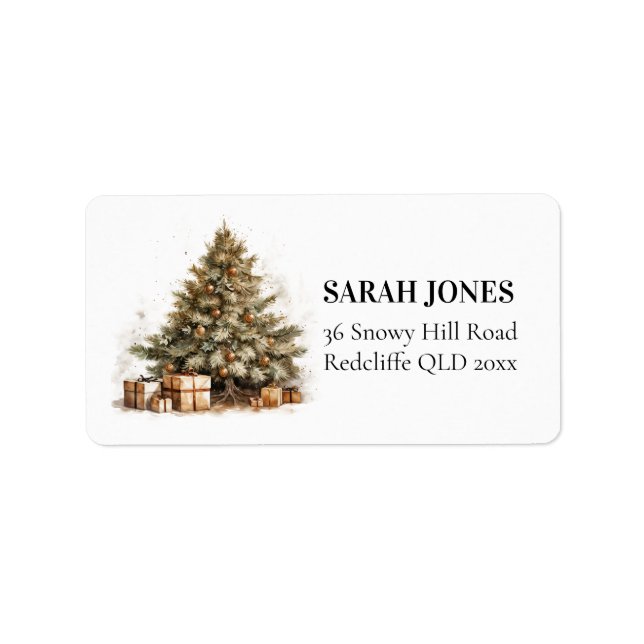 Gold  Vintage Cute Christmas tree Wishes  Label (Front)