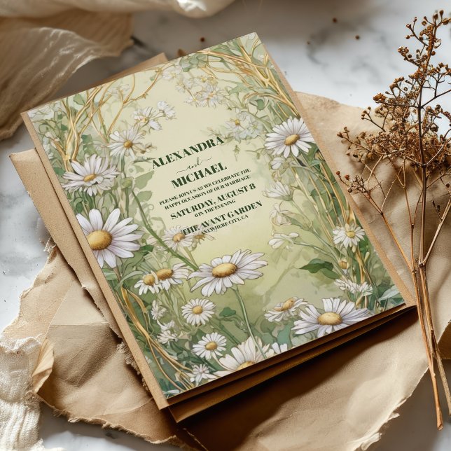Gold Vintage Daisy Art Nouveau Wedding Invitation (Creator Uploaded)