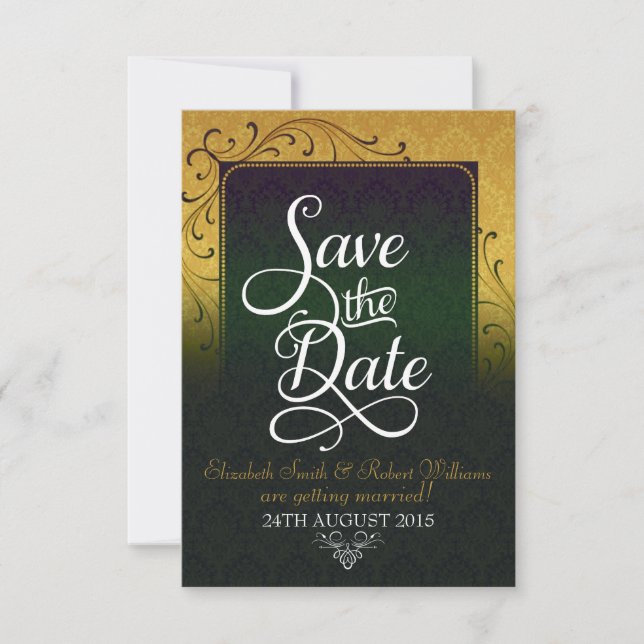 Gold Vintage Damask Elegance Save the Date Invitation (Front)