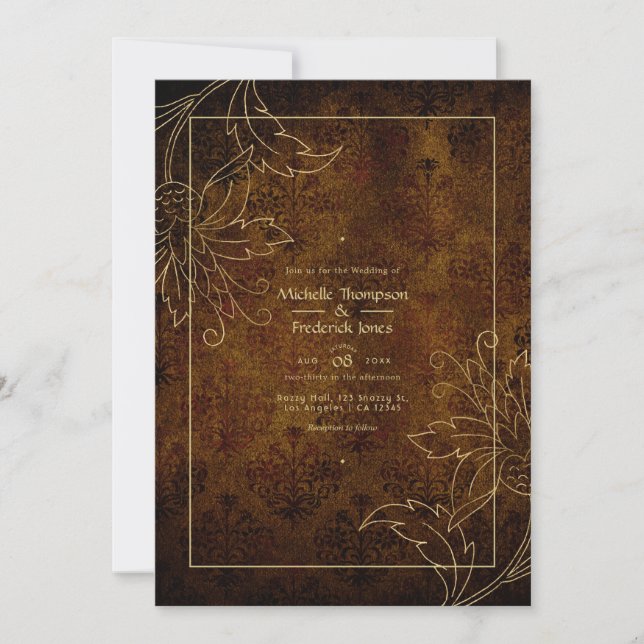 Gold Vintage Damask Wedding Invitation (Front)