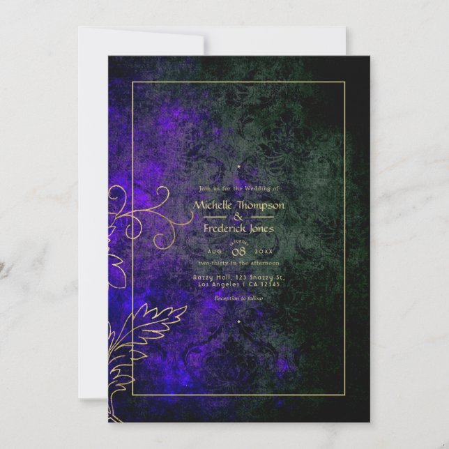 Gold Vintage Damask Wedding Invitation (Front)