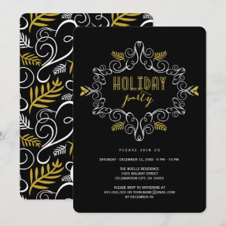 Gold Vintage Deco Foliage Classic Holiday Party Invitation