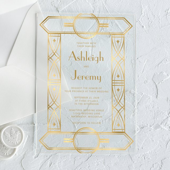 Gold Vintage Deco Frame Wedding Acrylic Invitations (Creator Uploaded)