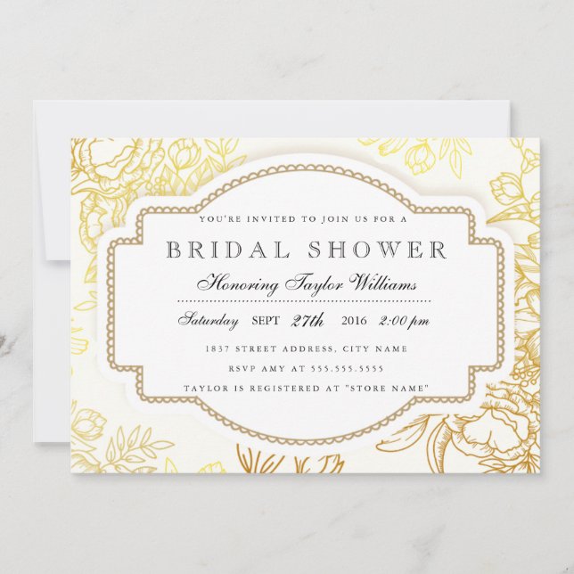Gold Vintage Floral Bridal Shower Invitation (Front)