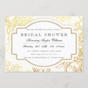 Gold Vintage Floral Bridal Shower Invitation