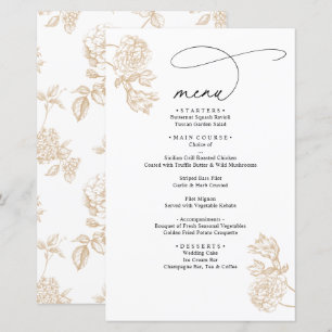 Gold Vintage Floral Modern Script Wedding Menu