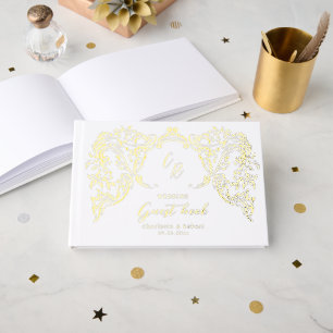 Gold Vintage Flourish Couples Monogram Wedding Guest Book