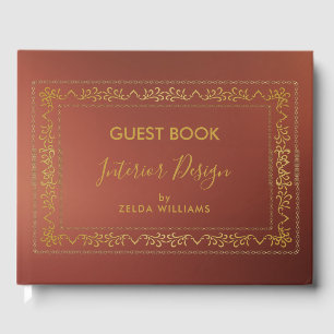 Gold vintage frame brown background guest book