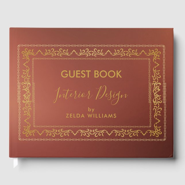 Gold vintage frame brown background guest book (Front)