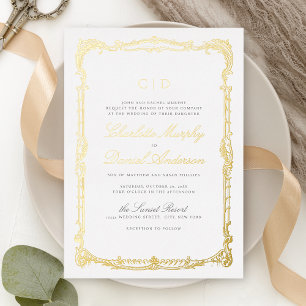 Gold Vintage Frame Classic Script Monogram Wedding