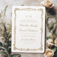 Gold Vintage Frame Classic Script Monogram Wedding