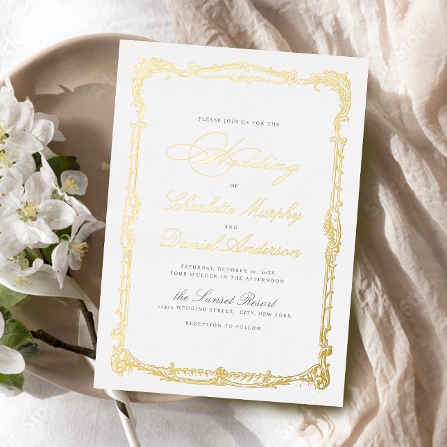 Gold Vintage Frame Classic Script Simple Wedding (Gold Vintage Frame Classic Script Simple Wedding Foil Invitation)