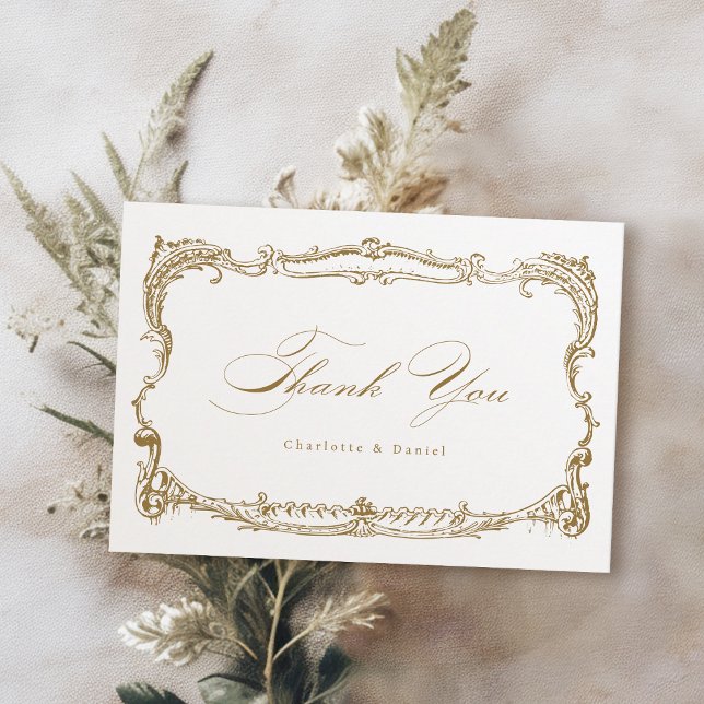 Gold Vintage Frame Classic Script  Thank You Card (Gold Vintage Frame Classic Script Thank You Card)