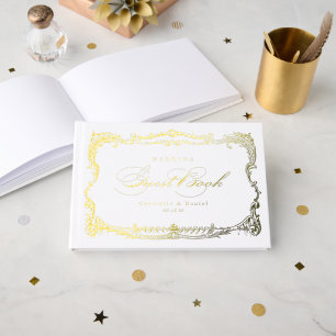 Gold Vintage Frame Classic Script wedding Guest Book