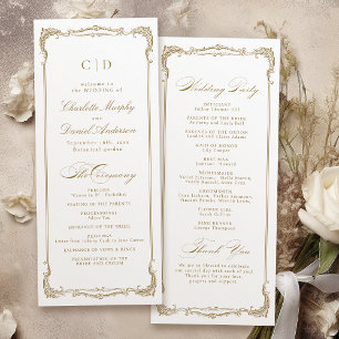 Gold Vintage Frame Classic Script Wedding Program Menu