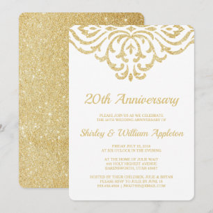 Gold Vintage Glam Elegant 20th Wedding Anniversary Invitation