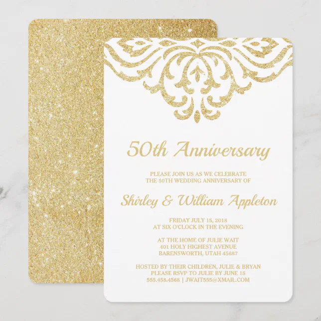 Gold Vintage Glam Elegant 50th Wedding Anniversary Invitation | Zazzle
