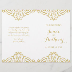 Gold Vintage Glamour Elegance Fold Wedding Program