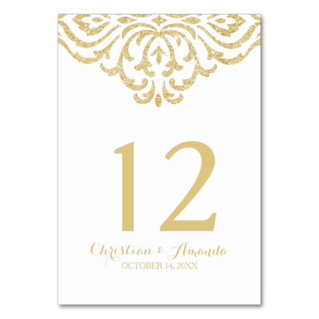 Gold Vintage Glamour Elegance Wedding Invitation Table Number (Front)