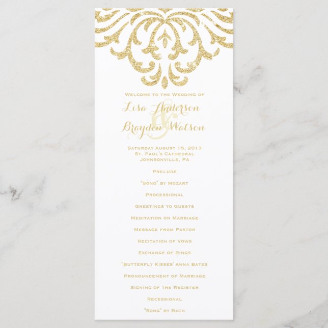 Gold Vintage Glamour Elegance Wedding Program Programme (Front)