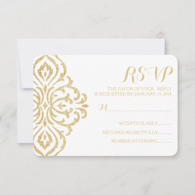 Gold Vintage Glamour Elegance Wedding RSVP Card (Front)