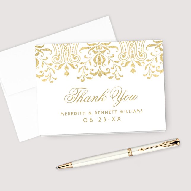 Gold Vintage Glamour Wedding Monogram Thank You Card (Creator Uploaded)