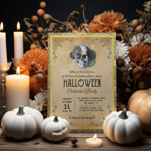 Gold Vintage Gothic Adult Halloween Costume Party  Invitation
