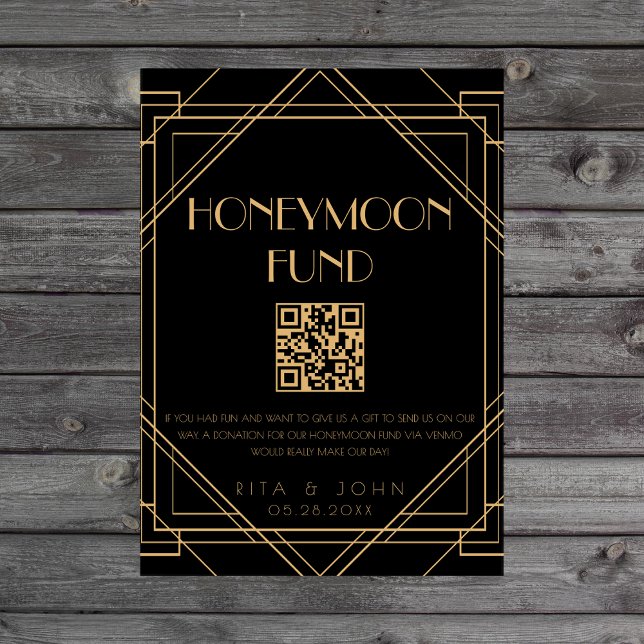 Gold Vintage Honeymoon Fund QR Code Wedding Sign (Creator Uploaded)