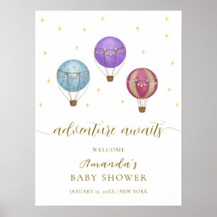 Gold Vintage Hot Air Balloon Baby Shower Welcome Poster