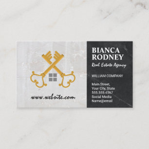 Gold Vintage Keys   Marble Business Card