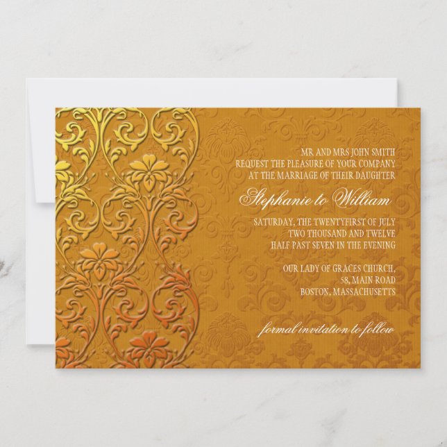 Gold Vintage Lace Wedding Invitation (Front)