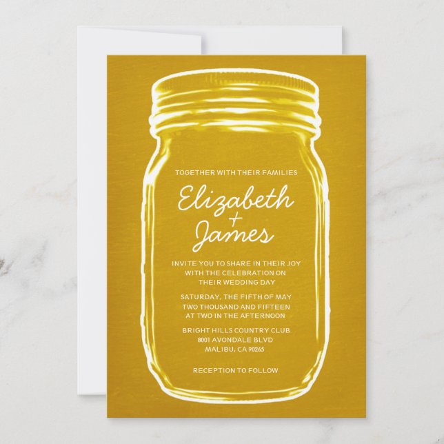Gold Vintage Mason Jar Wedding Invitations (Front)