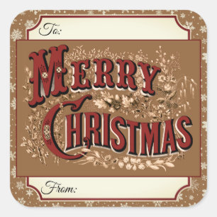 Gold Vintage Merry Christmas Gift Label Stickers