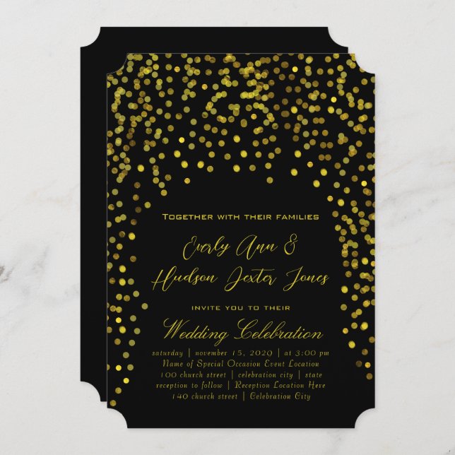 Gold Vintage Modern Typography Wedding Invitation (Front/Back)