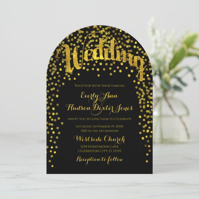 Gold Vintage Modern Typography Wedding Invitation (Standing Front)