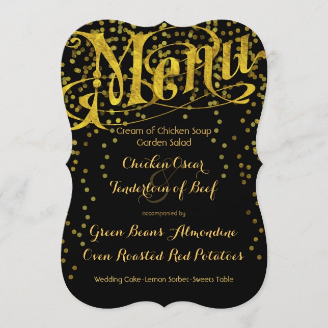 Gold Vintage Modern Typography Wedding Menu (Front)