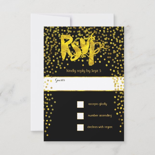 Gold Vintage Modern Typography Wedding RSVP (Front)