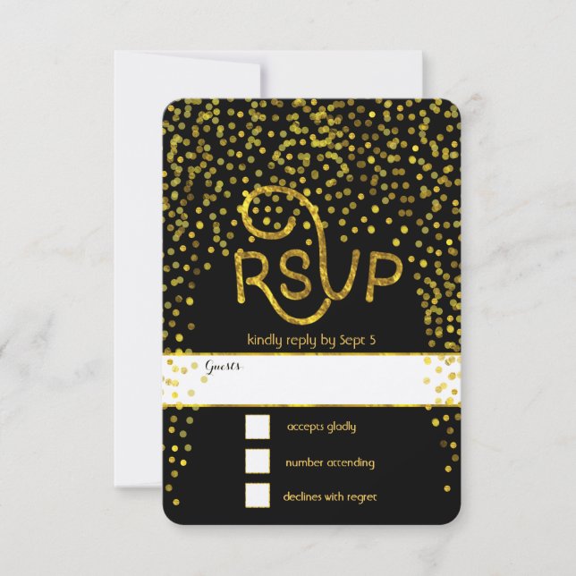 Gold Vintage Modern Typography Wedding RSVP (Front)