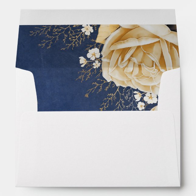 Gold Vintage Navy Floral Wedding Envelopes (Back (Bottom))