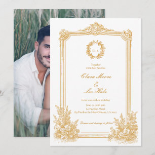 Gold Vintage Ornate Border Wedding Photo Invitation