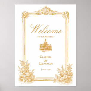 Gold Vintage Ornate Border Wedding Welcome Poster