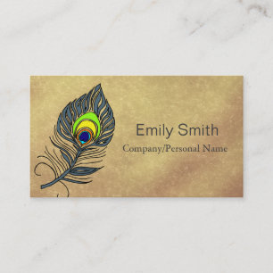 Gold Vintage Peacock Feathers Elegant Business Card