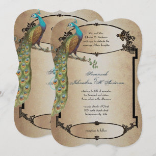 Gold Vintage Peacock Roaring 20s Deco Wedding Invitation