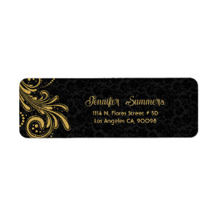 Gold vintage swirl on black damask