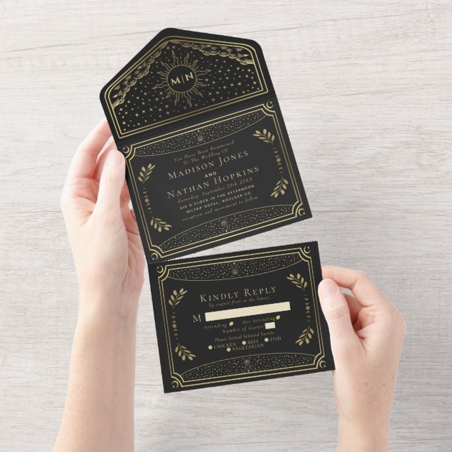 Gold Vintage Tarot Card Gothic Wedding Invitation (Tearaway)