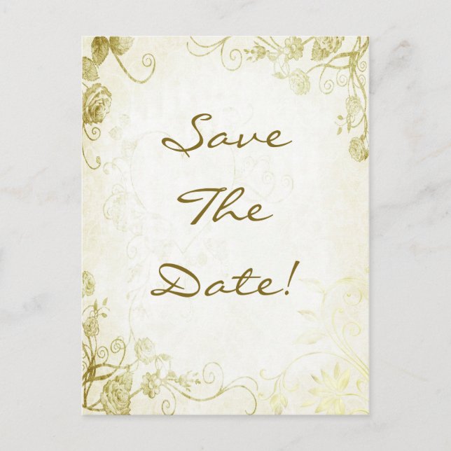 Gold Vintage Wedding Save The Date Postcard (Front)