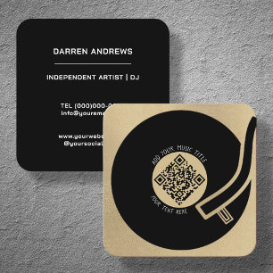 Gold Vinyl LP   Music QR Code Square Business Card