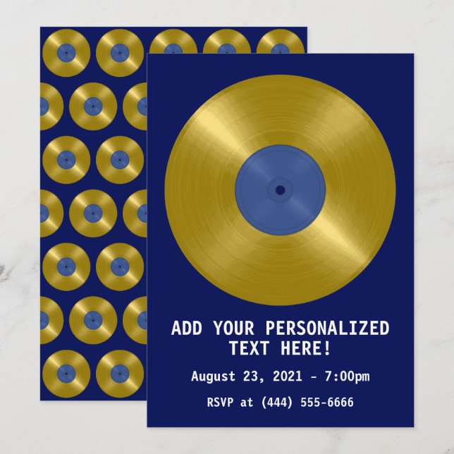 Gold Vinyl Record Album Invitation (Front/Back)