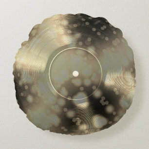 Gold Vinyl Record Round Cushion