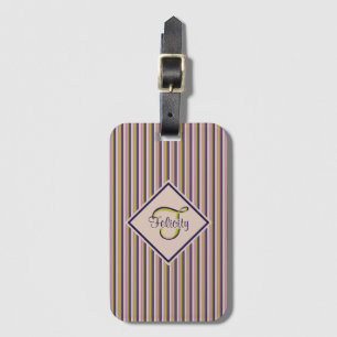 Gold, Violet, Purple & Pink Stripes Monogram Luggage Tag